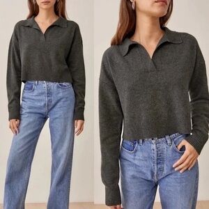 REFORMATION Cashmere Polo Sweater Gray Size XS